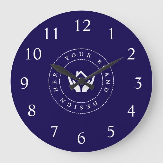 Eenvoudige Minimalistische Aangepaste Logo & Tekst Grote Klok (Voorkant)