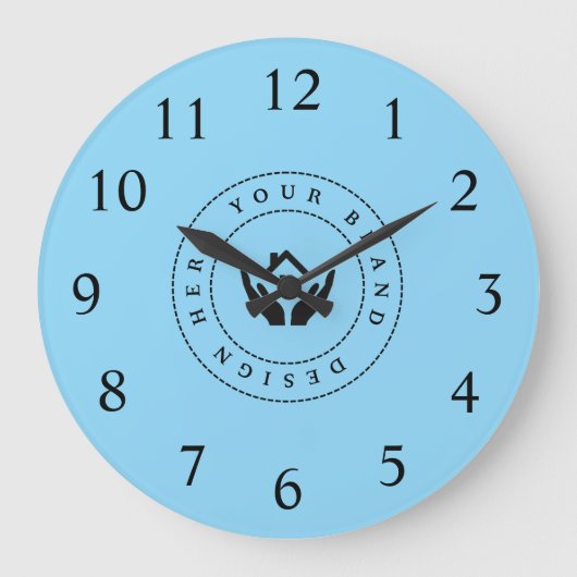 Eenvoudige Minimalistische Aangepaste Logo & Tekst Grote Klok (Voorkant)