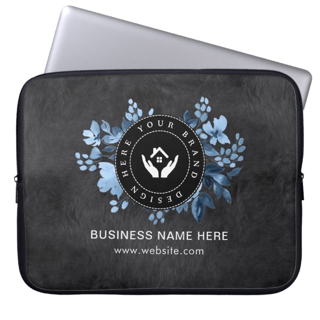 Eenvoudige Minimalistische Aangepaste Logo & Tekst Laptop Sleeve (Voorkant)