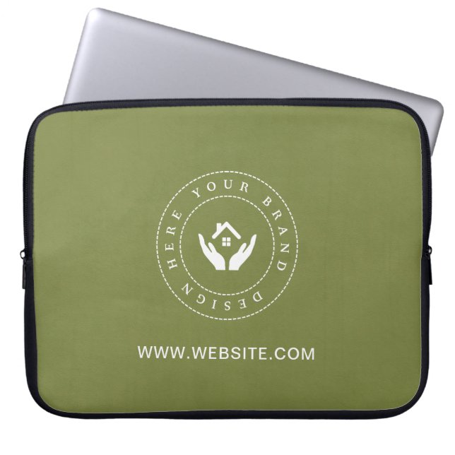 Eenvoudige Minimalistische Aangepaste Logo & Tekst Laptop Sleeve (Voorkant)