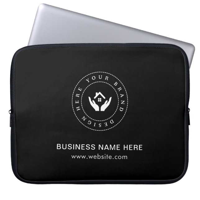 Eenvoudige Minimalistische Aangepaste Logo & Tekst Laptop Sleeve (Voorkant)