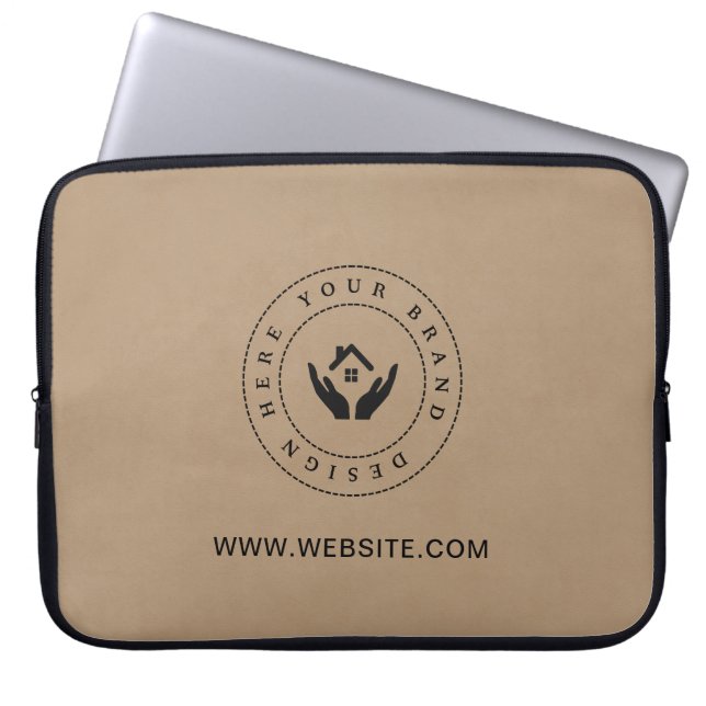 Eenvoudige Minimalistische Aangepaste Logo & Tekst Laptop Sleeve (Voorkant)