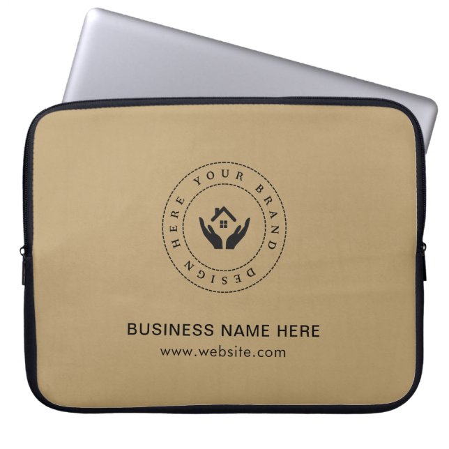 Eenvoudige Minimalistische Aangepaste Logo & Tekst Laptop Sleeve (Voorkant)