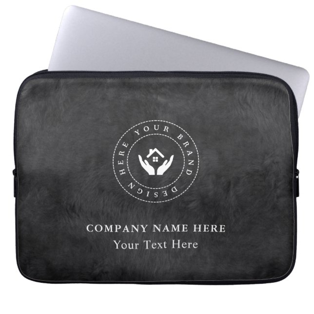 Eenvoudige Minimalistische Aangepaste Logo & Tekst Laptop Sleeve (Voorkant)