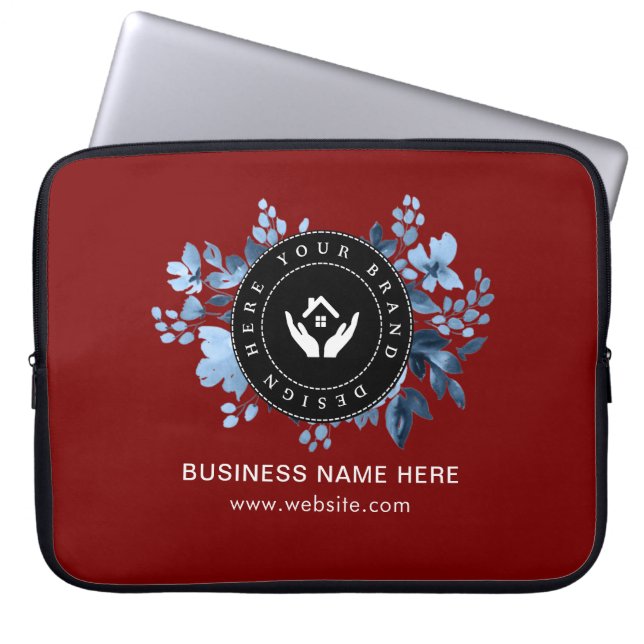Eenvoudige Minimalistische Aangepaste Logo & Tekst Laptop Sleeve (Voorkant)