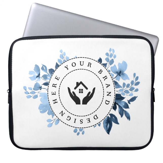 Eenvoudige Minimalistische Aangepaste Logo & Tekst Laptop Sleeve (Voorkant)