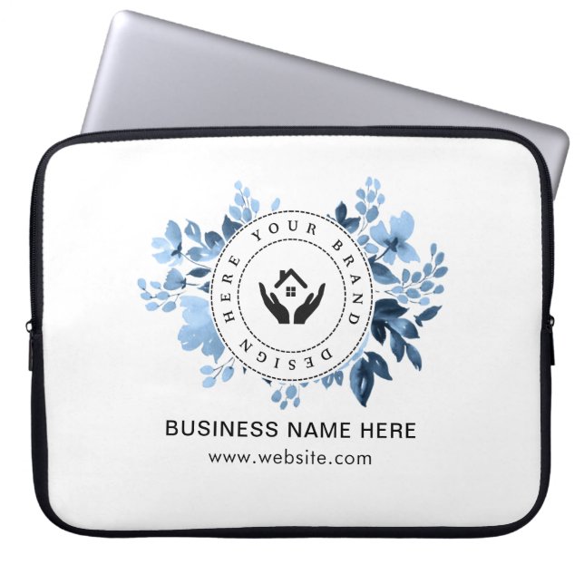 Eenvoudige Minimalistische Aangepaste Logo & Tekst Laptop Sleeve (Voorkant)
