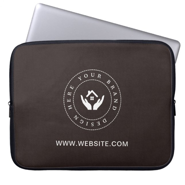 Eenvoudige Minimalistische Aangepaste Logo & Tekst Laptop Sleeve (Voorkant)