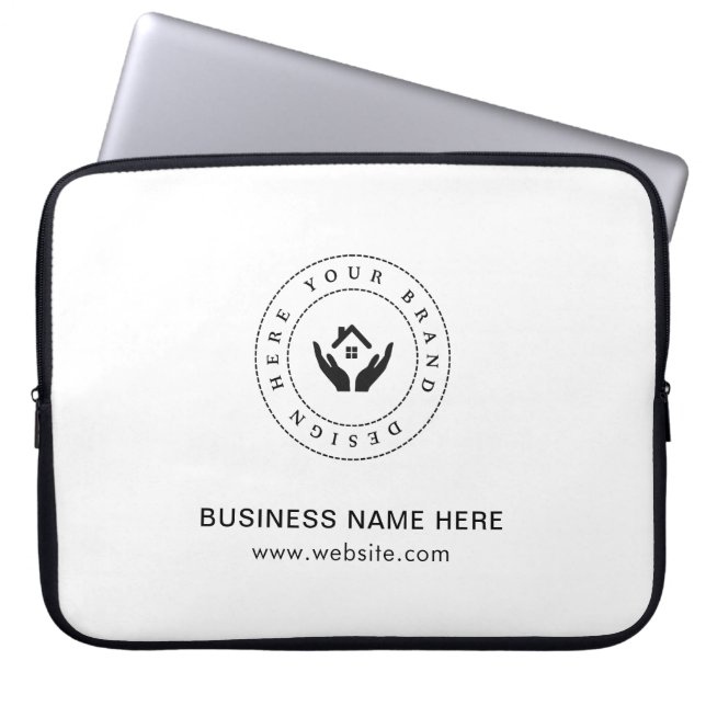 Eenvoudige Minimalistische Aangepaste Logo & Tekst Laptop Sleeve (Voorkant)