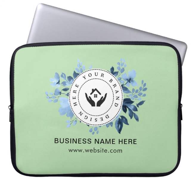 Eenvoudige Minimalistische Aangepaste Logo & Tekst Laptop Sleeve (Voorkant)