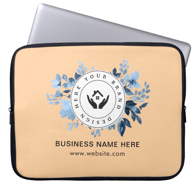 Eenvoudige Minimalistische Aangepaste Logo & Tekst Laptop Sleeve (Voorkant)