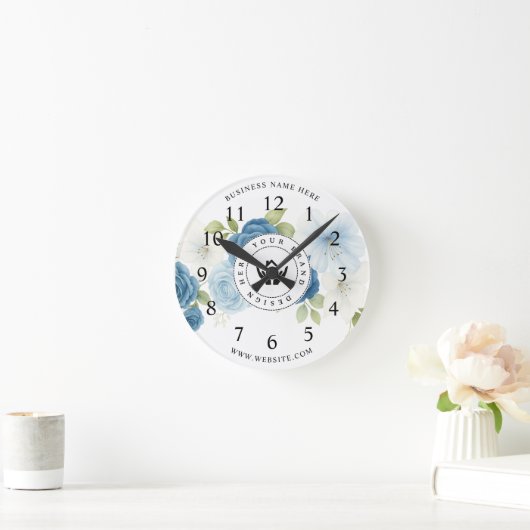 Eenvoudige Minimalistische Aangepaste Logo & Tekst Ronde Klok (Huis)