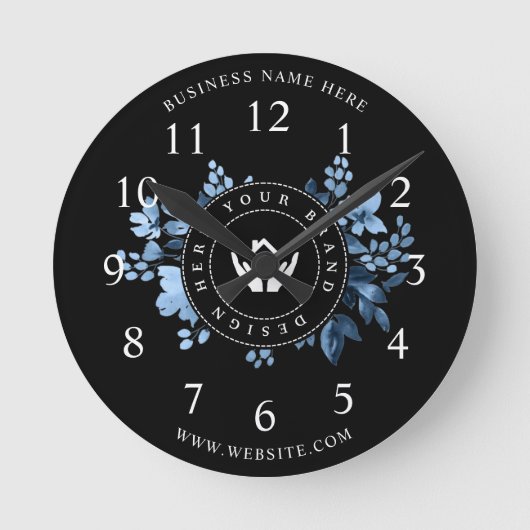 Eenvoudige Minimalistische Aangepaste Logo & Tekst Ronde Klok (Voorkant)