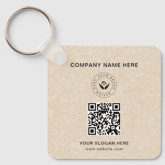 Eenvoudige Minimalistische Aangepaste Logo & Tekst Sleutelhanger (Voorkant)