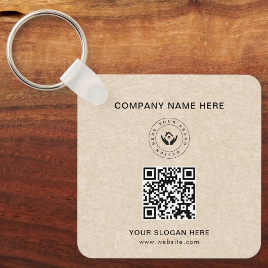 Eenvoudige Minimalistische Aangepaste Logo & Tekst Sleutelhanger (Voorkant)