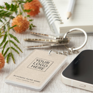 Eenvoudige Minimalistische Aangepaste Logo & Tekst Sleutelhanger