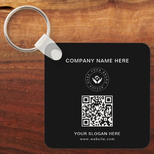 Eenvoudige Minimalistische Aangepaste Logo & Tekst Sleutelhanger (Voorkant)