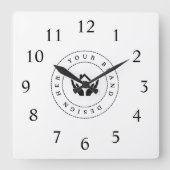 Eenvoudige Minimalistische Aangepaste Logo & Tekst Vierkante Klok (Voorkant)