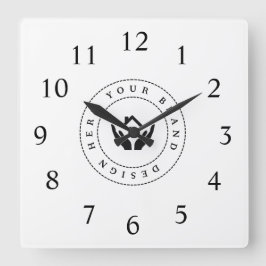 Eenvoudige Minimalistische Aangepaste Logo & Tekst Vierkante Klok