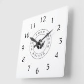 Eenvoudige Minimalistische Aangepaste Logo & Tekst Vierkante Klok (Hoek)