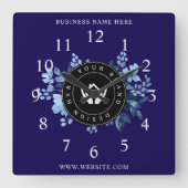 Eenvoudige Minimalistische Aangepaste Logo & Tekst Vierkante Klok (Voorkant)