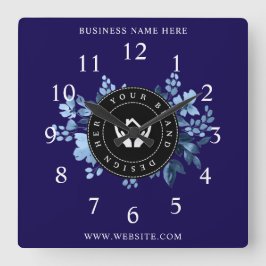 Eenvoudige Minimalistische Aangepaste Logo & Tekst Vierkante Klok