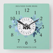 Eenvoudige Minimalistische Aangepaste Logo & Tekst Vierkante Klok (Voorkant)