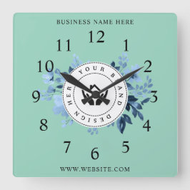 Eenvoudige Minimalistische Aangepaste Logo & Tekst Vierkante Klok