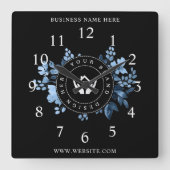 Eenvoudige Minimalistische Aangepaste Logo & Tekst Vierkante Klok (Voorkant)