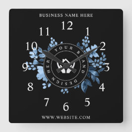 Eenvoudige Minimalistische Aangepaste Logo & Tekst Vierkante Klok