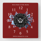 Eenvoudige Minimalistische Aangepaste Logo & Tekst Vierkante Klok (Voorkant)