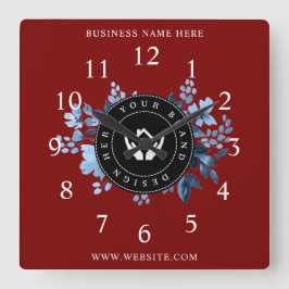 Eenvoudige Minimalistische Aangepaste Logo & Tekst Vierkante Klok