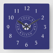 Eenvoudige Minimalistische Aangepaste Logo & Tekst Vierkante Klok (Voorkant)