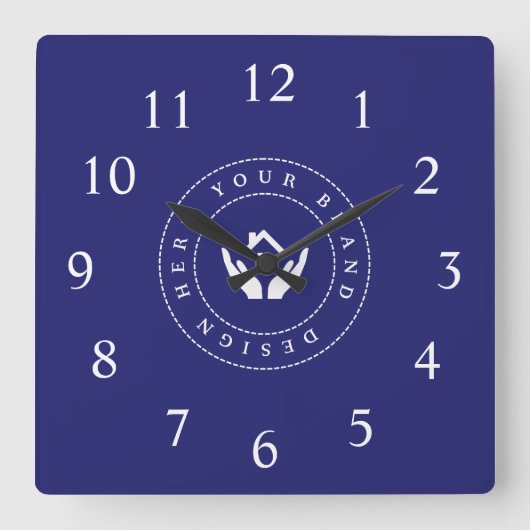 Eenvoudige Minimalistische Aangepaste Logo & Tekst Vierkante Klok (Voorkant)