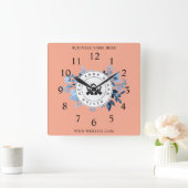 Eenvoudige Minimalistische Aangepaste Logo & Tekst Vierkante Klok (Huis)