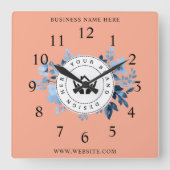 Eenvoudige Minimalistische Aangepaste Logo & Tekst Vierkante Klok (Voorkant)