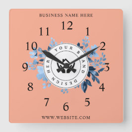 Eenvoudige Minimalistische Aangepaste Logo & Tekst Vierkante Klok