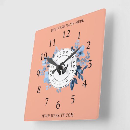 Eenvoudige Minimalistische Aangepaste Logo & Tekst Vierkante Klok (Hoek)