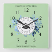 Eenvoudige Minimalistische Aangepaste Logo & Tekst Vierkante Klok (Voorkant)