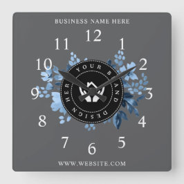 Eenvoudige Minimalistische Aangepaste Logo & Tekst Vierkante Klok