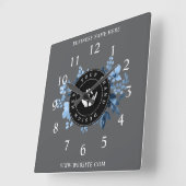 Eenvoudige Minimalistische Aangepaste Logo & Tekst Vierkante Klok (Hoek)