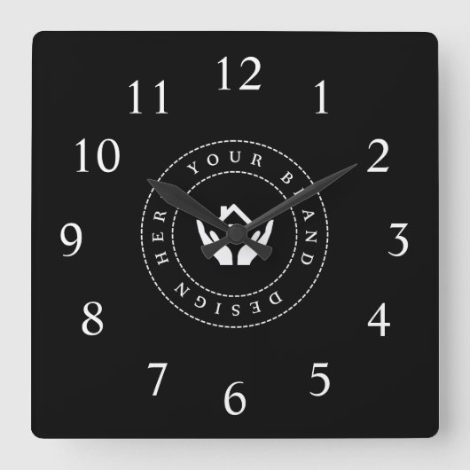 Eenvoudige Minimalistische Aangepaste Logo & Tekst Vierkante Klok (Voorkant)