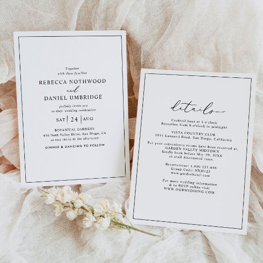 Eenvoudige Minimalistische All-in-one Trouw Uitnod Kaart