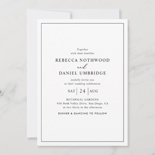 Eenvoudige Minimalistische All-in-one Trouw Uitnod Kaart (Voorkant)