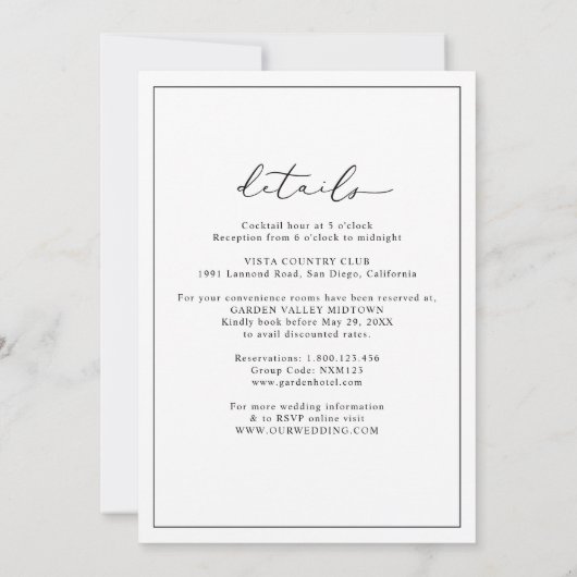 Eenvoudige Minimalistische All-in-one Trouw Uitnod Kaart (Achterkant)