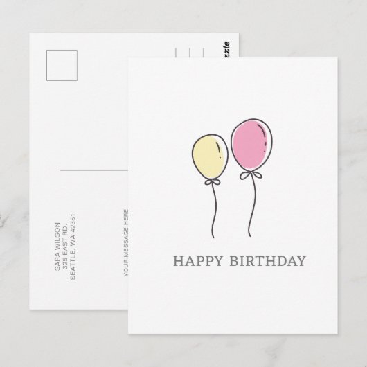 Eenvoudige minimalistische ballonnen Gelukkige Ver Briefkaart (Voorkant / Achterkant)