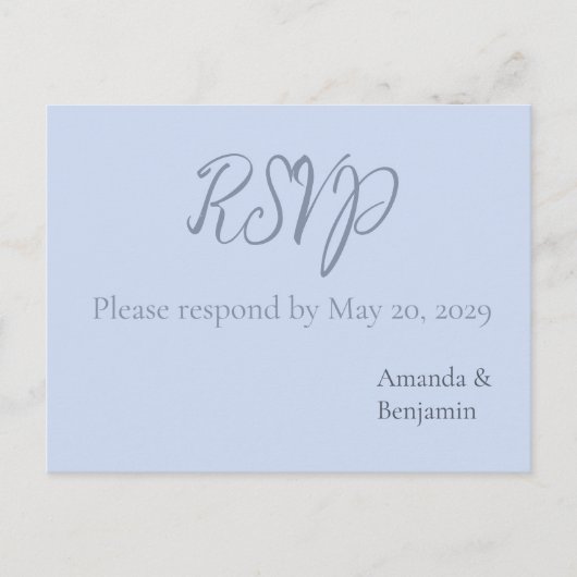 Eenvoudige minimalistische Beau Blue Wedding RSVP Briefkaart (Voorkant)