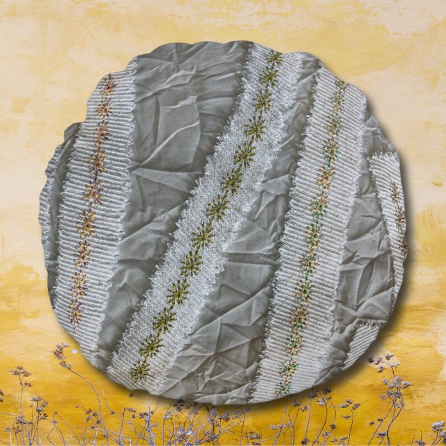 Eenvoudige minimalistische beige crème wilde bloem rond kussen (Creator heeft geüpload)