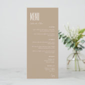 Eenvoudige minimalistische beige moderne bruiloft menu (Staand voorkant)
