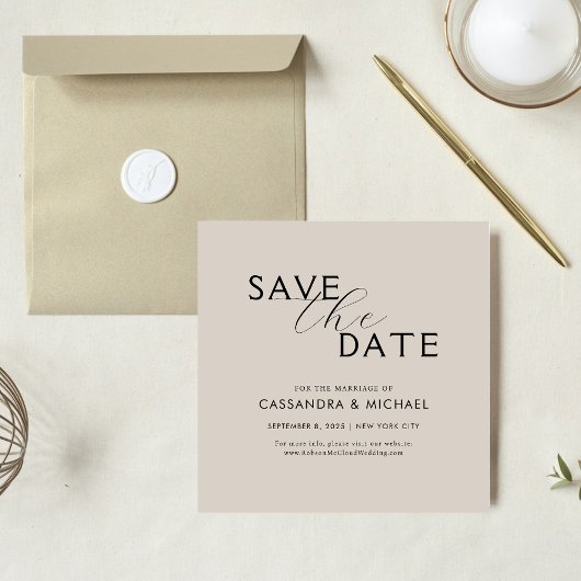 Eenvoudige Minimalistische Beige & Zwarte Script T Save The Date